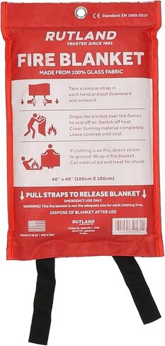 Rutland Fire Blanket for Home and Kitchen Emergency - 1 Pack, 40" x 40" - Fiberglass Fire Suppression Blanket Safety for Grilling, Camping and Boats (1) in Saudi Arabia
