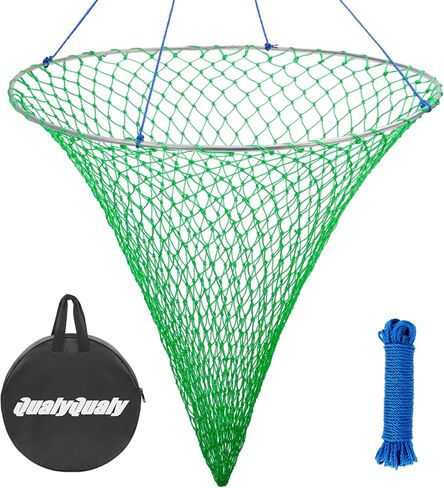 QualyQualy Bridge and Pier Fishing Net, Foldable Drop Net for Pier Fishing with Rope, Landing Net Soft Steel Hoop and Nylon Mesh Net in Saudi Arabia