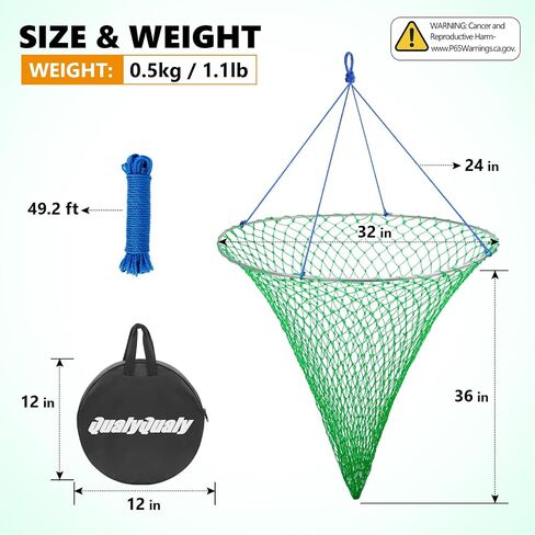 QualyQualy Bridge and Pier Fishing Net, Foldable Drop Net for Pier Fishing with Rope, Landing Net Soft Steel Hoop and Nylon Mesh Net in Saudi Arabia