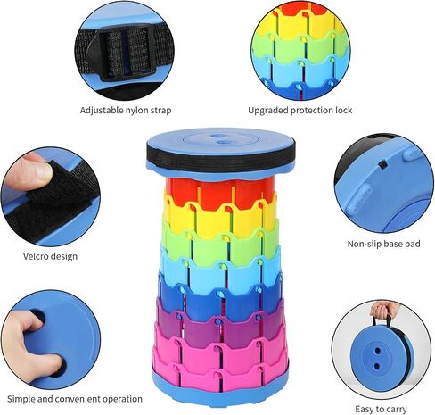 Camping Stool Portable Collapsible Stool Retractable Stool Folding Chair Outdoor Telescopic Stool Capacity 400lb Lightweight for Fishing Hiking Trips BBQ Stool Rainbow in Saudi Arabia