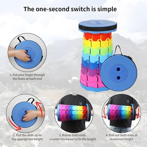 Camping Stool Portable Collapsible Stool Retractable Stool Folding Chair Outdoor Telescopic Stool Capacity 400lb Lightweight for Fishing Hiking Trips BBQ Stool Rainbow in Saudi Arabia