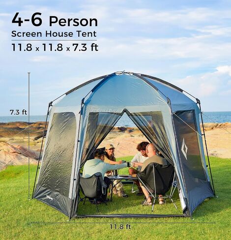 KingCamp Screen House Tent 12x7 FT Mesh Canopy Tent for 4-6 People Family and Outdoor Gatherings Stable Structure, UV Protection, Grey in Saudi Arabia