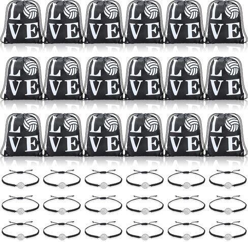 Reginary 18 Pcs Basketball Drawstring Bag and 18 Pcs Basketball Bracelet Bulk, Basketball Goodie Bags Basketball Drawstring Backpack Adjustable Braided Basketball Charm Bracelet for Boys Girls in Saudi Arabia