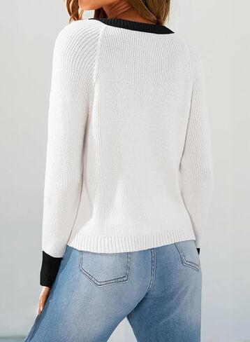 Sidefeel Women's 2024 Fall Long Sleeve Crewneck Cropped Cardigan Sweaters Contrast Button Down Knit Sweaters Coat in Saudi Arabia