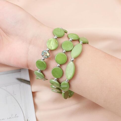 Multi Layered Stretch Bracelet for Women Shell Stackable Beaded Bracelet Boho Colorful Western Jewelry Elastic Bracelet for Trendy Gift in Saudi Arabia