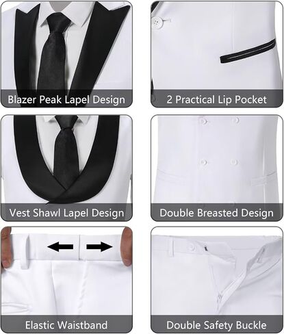 Mens Suit Slim Fit 3 Piece Suit Blazer Vest Pants Sets with Bow Tie Handkercher Brooch for Men for Wedding Prom Party in Kuwait