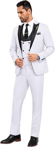 Mens Suit Slim Fit 3 Piece Suit Blazer Vest Pants Sets with Bow Tie Handkercher Brooch for Men for Wedding Prom Party in Kuwait