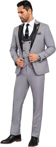 Mens Suit Slim Fit 3 Piece Suit Blazer Vest Pants Sets with Bow Tie Handkercher Brooch for Men for Wedding Prom Party in Kuwait