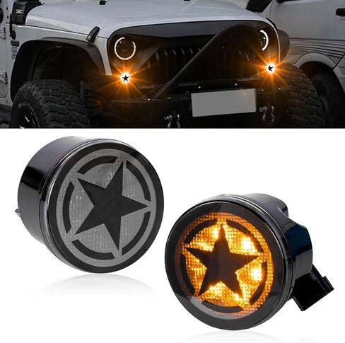 Xotic Tech Smoked Lens LED Front Grill Marker Turn Signal Indicator Parking Light Lamps, Compatible with Jeep Wrangler JK JKU 2007-2017 3000K Amber in Saudi Arabia