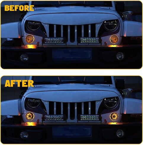 Xotic Tech Smoked Lens LED Front Grill Marker Turn Signal Indicator Parking Light Lamps, Compatible with Jeep Wrangler JK JKU 2007-2017 3000K Amber in Saudi Arabia