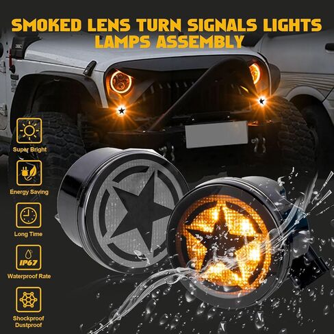 Xotic Tech Smoked Lens LED Front Grill Marker Turn Signal Indicator Parking Light Lamps, Compatible with Jeep Wrangler JK JKU 2007-2017 3000K Amber in Saudi Arabia