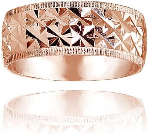 Hoops & Loops 925 Sterling Silver Diamond-cut Wedding Bridal Anniversary 6.5mm Wide Thick Band Ring for Women Men, Sizes 5-9 | Silver, Yellow Gold, Rose Gold in Saudi Arabia