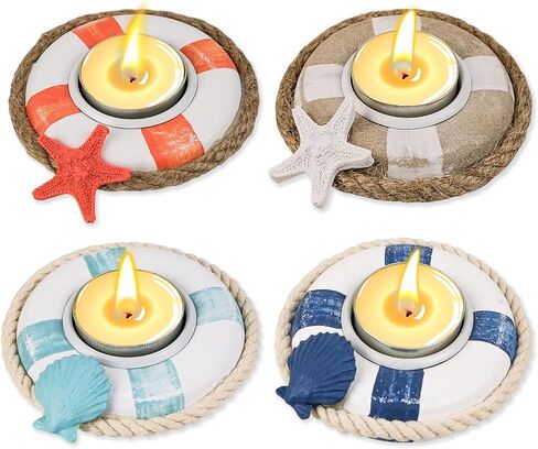 SAILINGSTORY Wooden Fish Tealight Candle Holder Nautical Coastal Beach Decor Votive Candle Holder Set of 4 Pack in Kuwait