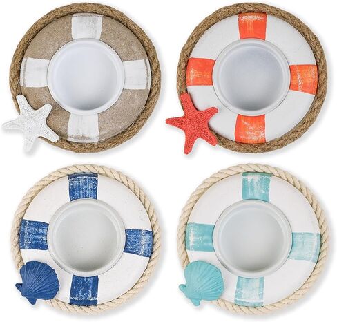 SAILINGSTORY Wooden Fish Tealight Candle Holder Nautical Coastal Beach Decor Votive Candle Holder Set of 4 Pack in Kuwait