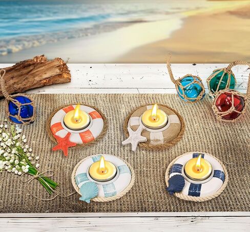 SAILINGSTORY Wooden Fish Tealight Candle Holder Nautical Coastal Beach Decor Votive Candle Holder Set of 4 Pack in Kuwait