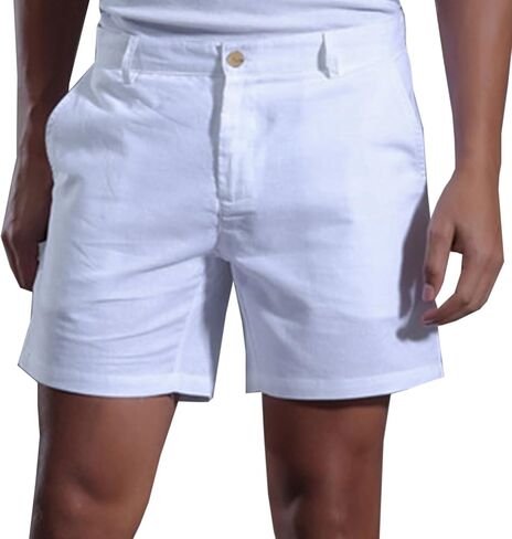 Men's Casual Cotton Linen Shorts 6" Flat Front Classic Fit Summer Beach Short with Pockets in Saudi Arabia