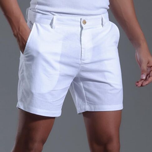 Men's Casual Cotton Linen Shorts 6" Flat Front Classic Fit Summer Beach Short with Pockets in Saudi Arabia