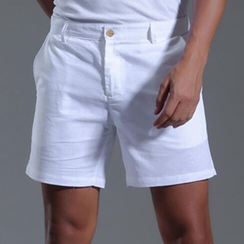 Men's Casual Cotton Linen Shorts 6" Flat Front Classic Fit Summer Beach Short with Pockets in Saudi Arabia