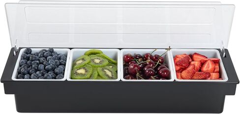 Restaurantware Bar Lux 19.6 x 6.3 x 3.7 Inch Condiment Caddy 1 Durable Bar Caddy - 4 Removable Compartments Built-In Lid Black Plastic Condiment Holder For Restaurant Store Cocktail Garnish in Kuwait