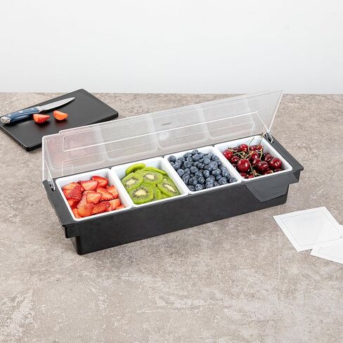 Restaurantware Bar Lux 19.6 x 6.3 x 3.7 Inch Condiment Caddy 1 Durable Bar Caddy - 4 Removable Compartments Built-In Lid Black Plastic Condiment Holder For Restaurant Store Cocktail Garnish in Kuwait