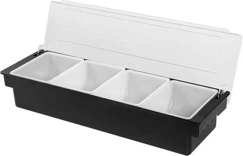 Restaurantware Bar Lux 19.6 x 6.3 x 3.7 Inch Condiment Caddy 1 Durable Bar Caddy - 4 Removable Compartments Built-In Lid Black Plastic Condiment Holder For Restaurant Store Cocktail Garnish in Kuwait