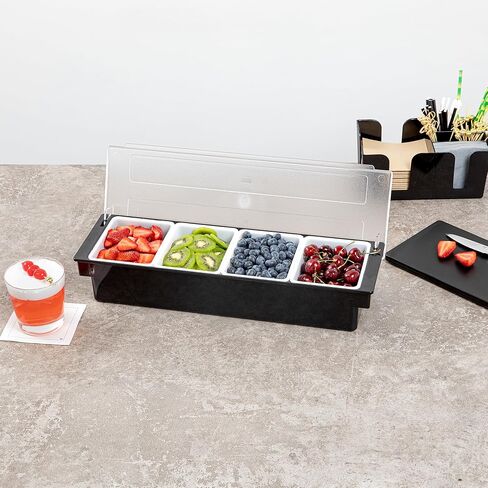 Restaurantware Bar Lux 19.6 x 6.3 x 3.7 Inch Condiment Caddy 1 Durable Bar Caddy - 4 Removable Compartments Built-In Lid Black Plastic Condiment Holder For Restaurant Store Cocktail Garnish in Kuwait