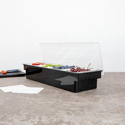 Restaurantware Bar Lux 19.6 x 6.3 x 3.7 Inch Condiment Caddy 1 Durable Bar Caddy - 4 Removable Compartments Built-In Lid Black Plastic Condiment Holder For Restaurant Store Cocktail Garnish in Kuwait