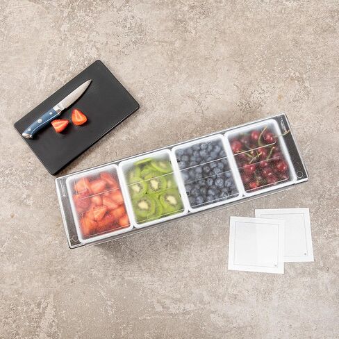 Restaurantware Bar Lux 19.6 x 6.3 x 3.7 Inch Condiment Caddy 1 Durable Bar Caddy - 4 Removable Compartments Built-In Lid Black Plastic Condiment Holder For Restaurant Store Cocktail Garnish in Kuwait
