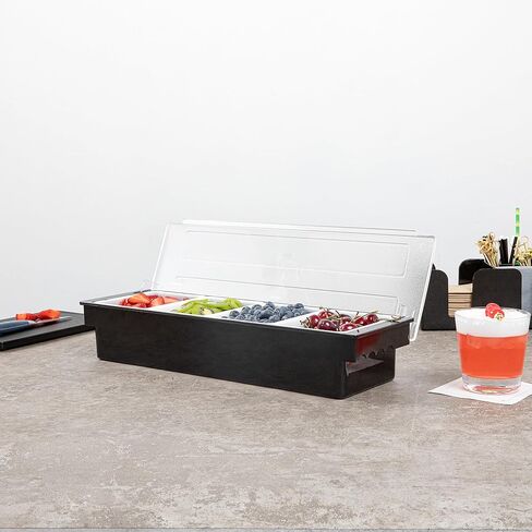 Restaurantware Bar Lux 19.6 x 6.3 x 3.7 Inch Condiment Caddy 1 Durable Bar Caddy - 4 Removable Compartments Built-In Lid Black Plastic Condiment Holder For Restaurant Store Cocktail Garnish in Kuwait