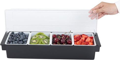 Restaurantware Bar Lux 19.6 x 6.3 x 3.7 Inch Condiment Caddy 1 Durable Bar Caddy - 4 Removable Compartments Built-In Lid Black Plastic Condiment Holder For Restaurant Store Cocktail Garnish in Kuwait