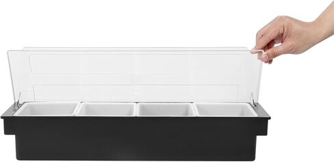 Restaurantware Bar Lux 19.6 x 6.3 x 3.7 Inch Condiment Caddy 1 Durable Bar Caddy - 4 Removable Compartments Built-In Lid Black Plastic Condiment Holder For Restaurant Store Cocktail Garnish in Kuwait