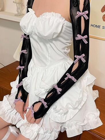 سترة نسائية شبكية من الدانتيل تتغاضى عن أكمام أذرع تبريد مقصوصة Y2K إكسسوارات جمالية Fairycore الجرونج ملابس علوية Coquette in Kuwait