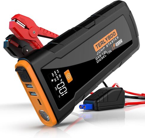 Jump Starter(Standby for 365 Days) 4000A 12V Car Auto Battery Booster for Up to 8L Gas and 6.5L Diesel with Inflators, Extended Jumper Cables,Safe Car Jumper Box with air compressor/45W PD in Saudi Arabia