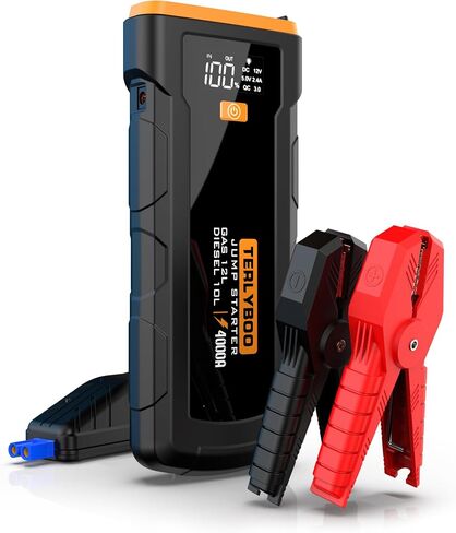Jump Starter(Standby for 365 Days) 4000A 12V Car Auto Battery Booster for Up to 8L Gas and 6.5L Diesel with Inflators, Extended Jumper Cables,Safe Car Jumper Box with air compressor/45W PD in Saudi Arabia