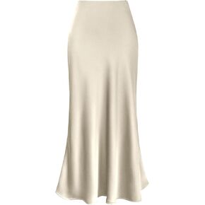 Women's Spring Summer Satin Silk High Waist Ruffle A Line Long Maxi Skirt Tulip Hem Skirts