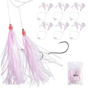Sea Bass Hi/Lo Saltwater Fishing Bait Rigs, Pompano Rigs for Surf Fishing, Fluke Flounder Rigs for Saltwater with 2 Circle & Wide Gap Hook, 6/10/15/20 Pack Surf Fishing Tackle