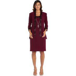 R&M Richards Womens Velvet Trim Sheath Two Piece Dress