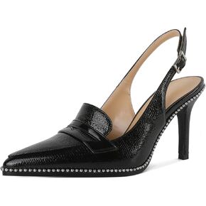 SAMMITOP Womens Slingback Stiletto High Heels Closed Pointed Toe Pumps Silver Beaded Buckle Strap Fashion Office Dress Shoes 3.5 Inch