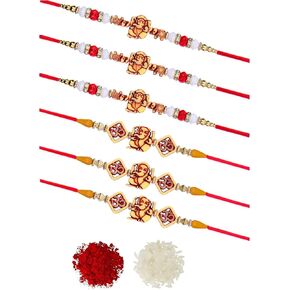 Crunchy Fashion Designer Stone & Kundan Rakhi for Brother, Raksha Bandhan Handmade Bracelet for Bhaiya Bhabhi Rakhi Bracelet Combo Set