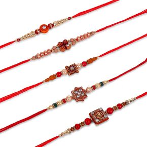 Hashcart Rakhi for Brother - Set of 5 | Rakhee Set for Brother | Bracelet for Raksha Bandhan Festival with Roli Chawal | RakshaBandhan Thread for Sibling, Bhai, Bhaiya, Bhabhi