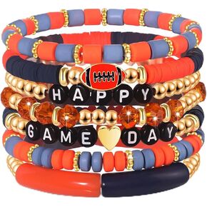 FAERLIIRY Game Day Bracelets for Women Football Bracelets Stackable Heishi Beaded Stretch Bracelets Sport Fan Bracelet Football Charm Bracelet Bangles Football Mom Accessories Outfits Jewelry