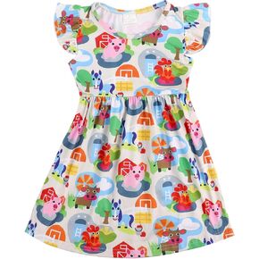 Toddler Girl Casual Dress Farm Animal Cow Print Ruffle Bottom Casual Dress Summer Clothes 2-8Y