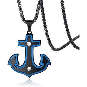 Mens Necklace, Anchor Pendant for Men Boys, 18K Gold Plated 316L Stainless Steel Jewelry Gifts for Father's Day