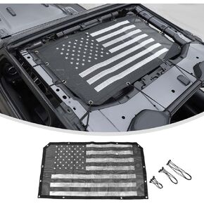 Linskip Sun Shade Compatible with 2018-2024 Jeep Wrangler JL & 2020-2024 Jeep Gladiator JT 4 Door, Full-Body Mesh Screen Sunshade Bikini Top Cover for Wrangler Exterior Accessories(Flag)
