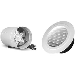 iPower 6 Inch Inline Duct Fan HVAC Exhaust Ventilation Blower with Low Noise, Air Soffit Vent Cover with Built-in Screen Mesh for Basements, Bathrooms, Kitchens and Attics