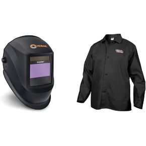 Hobart 770890 Auto-Darkening Welding Helmet & Lincoln Electric Black X-Large Flame-Resistant Cloth Welding Jacket,KH808XL