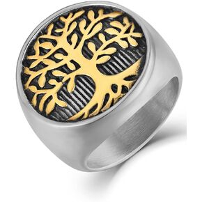 Tree of Life Ring Stainless Steel Tree Band White Titanium Jewelry for Men