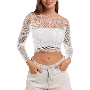Lemon Girl Women Fishnet Crop Tops Lingerie Long Sleeve Top Babydoll Chemise US 2-16