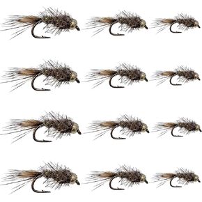 Feeder Creek Fly Fishing Flies | Bead Head Hare's Ear Nymph Flies | 12pc Flies for Fly Fishing | 3 Size (12,14,16) Fly Fishing Assortment | Trout Flies and Bass Flies
