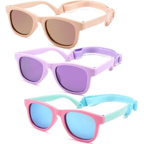 3 Pack Bendable Flexible Polarized Newborn Baby Sunglasses with Silicon Strap for Infant Boys Girls Age 0-12 Months CA9062